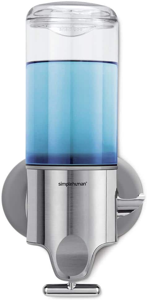 simplehuman Single Wall-Mount Shampoo and Soap Dispenser in Brushed Stainless Steel