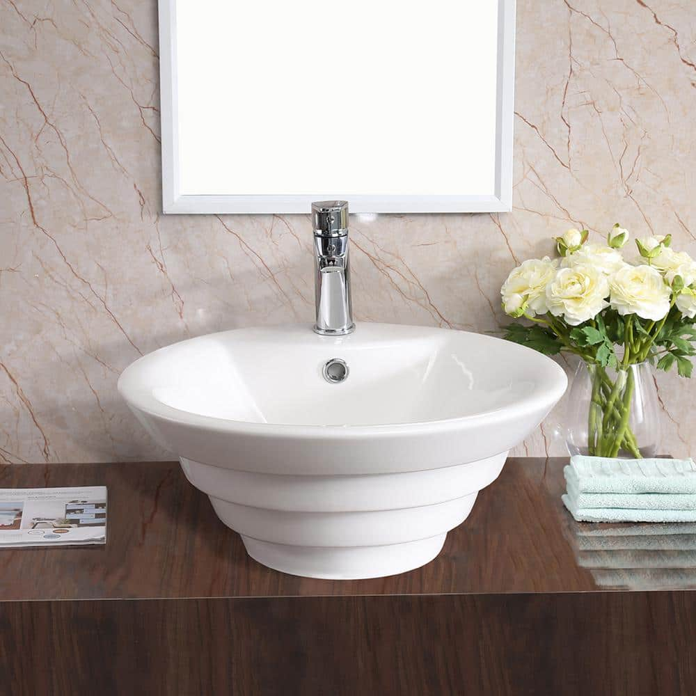 Karran VC-402-WH Valera 19 in. Vitreous China Vessel Bathroom Sink in White with Overflow Drain