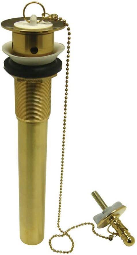 Kingston Vintage 20-Gauge Chain and Plug Bathroom Sink Drain in Polished Brass with Overflow