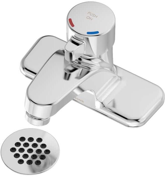 Symmons Scot 4 in. Centerset Single-Handle Metering Bathroom Faucet with Grid Drain in Chrome