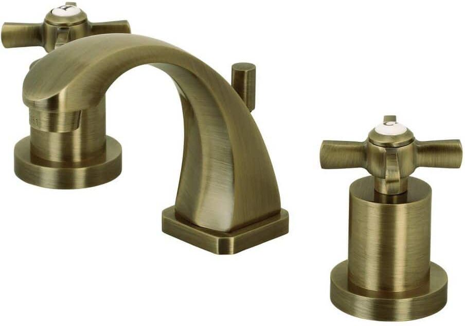 Kingston Millennium 2-Handle 8 in. Widespread Bathroom Faucets with Brass Pop-Up in Antique Brass