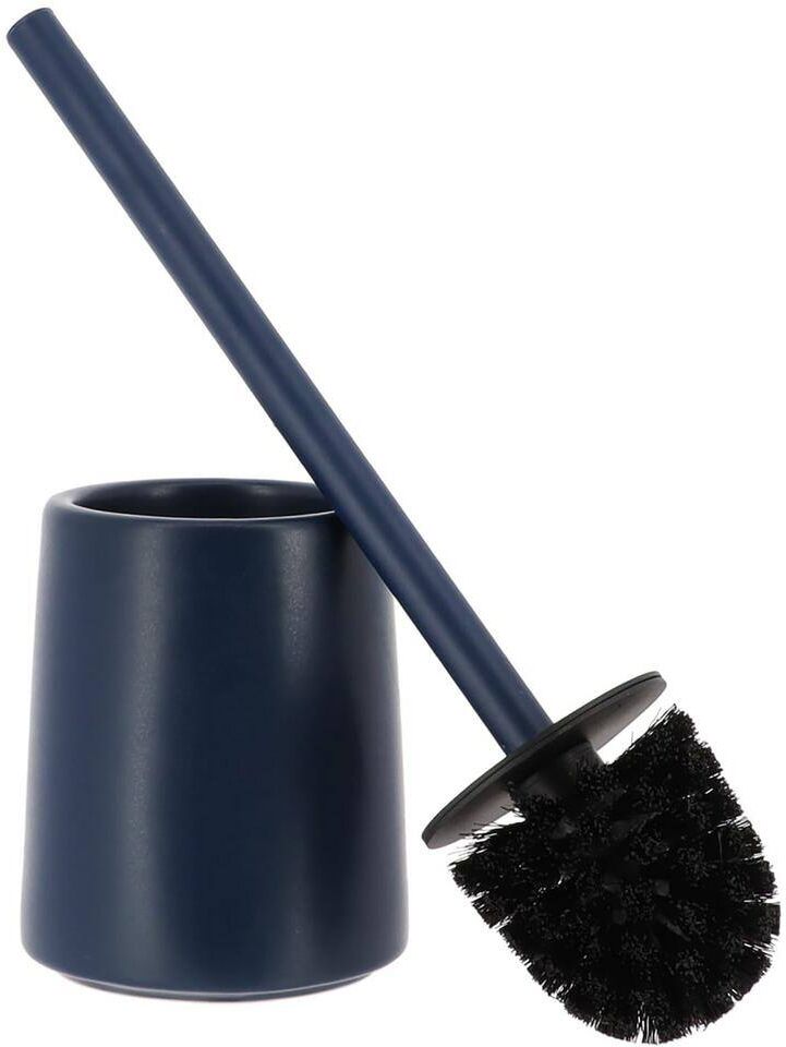 Navy Blue Stoneware Toilet Bowl Brush and Holder - Durable and Stylish Round Design for Upgraded Bathroom Essentials