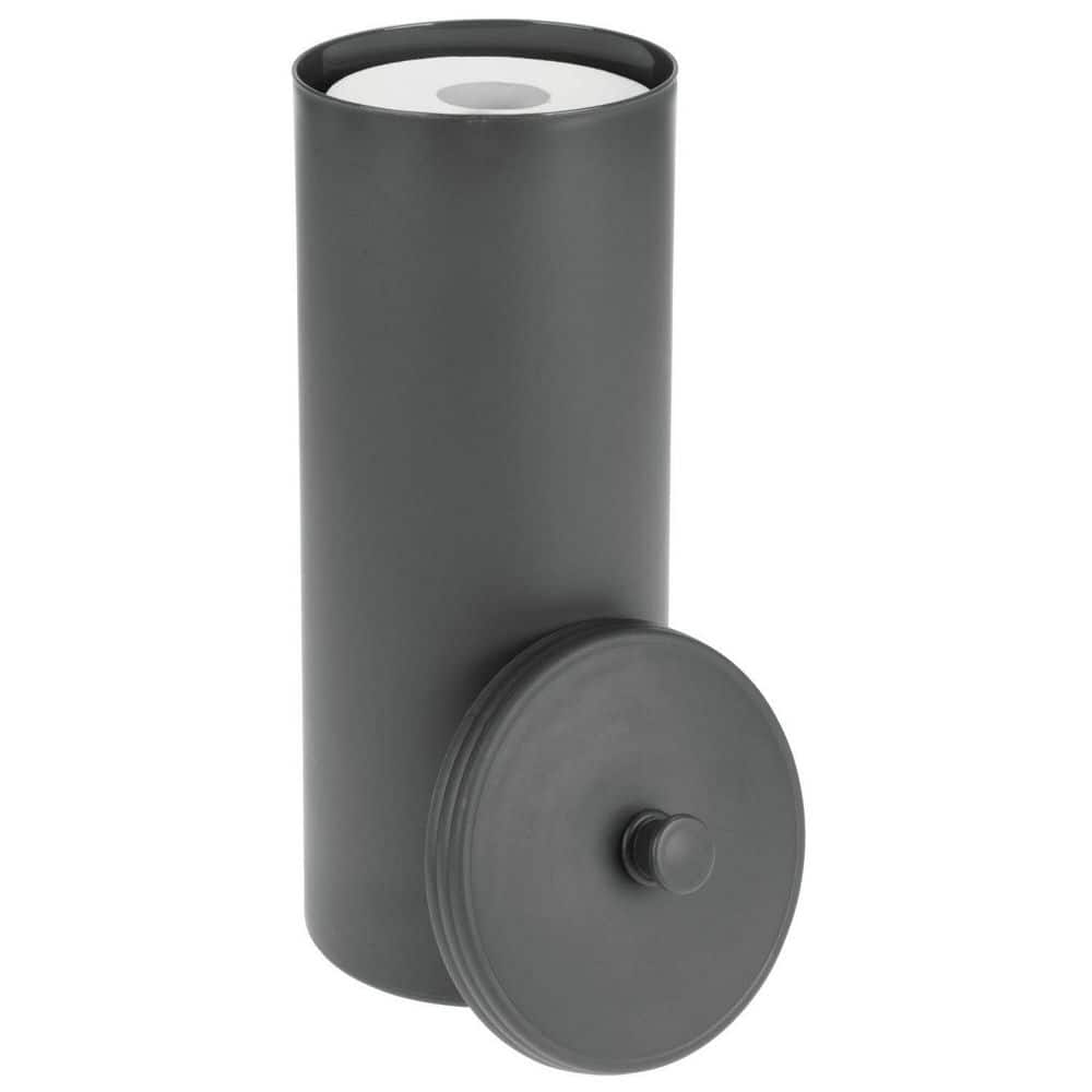 Dracelo Plastic Floor Stand 3-Roll Space-Saving Toilet Tissue Holder with Cover for Bathroom Corner in Charcoal Gray