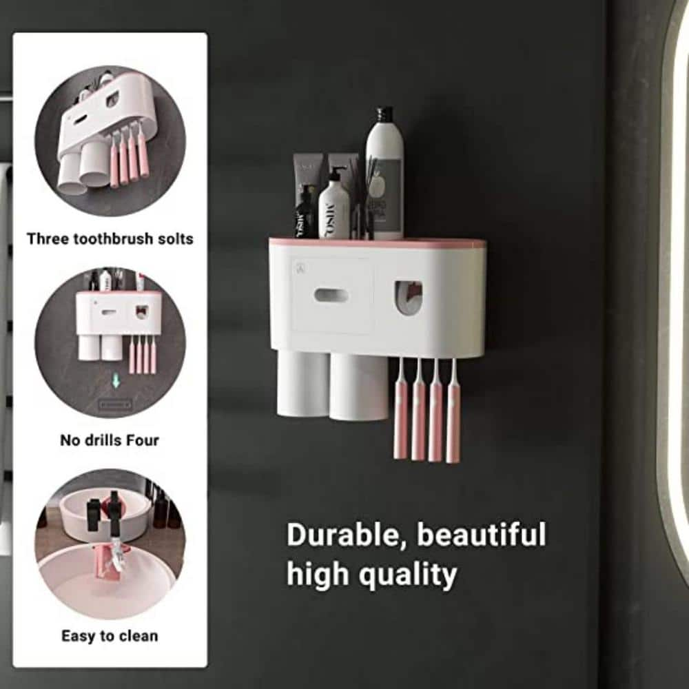 Dyiom Wall-Mounted Toothbrush Holders with Automatic Toothpaste Dispenser - Multifunctional Space-Saving Design with Squeezer