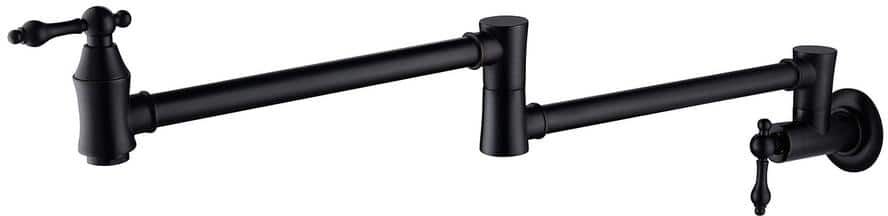 WELLFOR Wall Mount Pot Filler Faucet in Matte Black, Two Valves, 4 GPM Kettle Faucets for Modern Kitchens