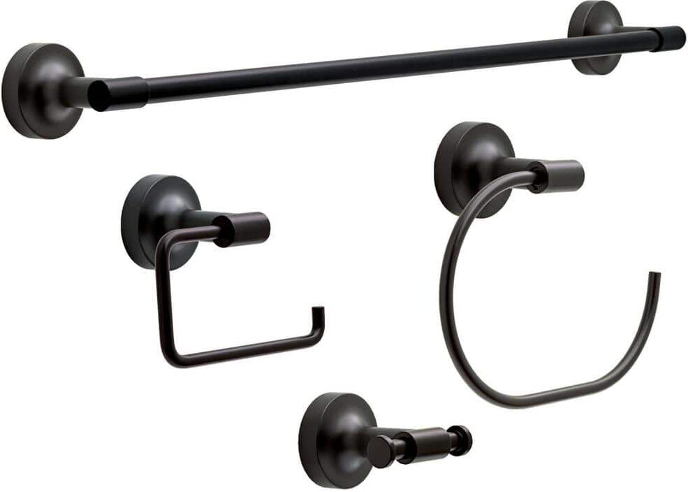 Franklin Brass Voisin 4-Piece Bath Accessory Set with 24 in. Towel Bar, Toilet Paper Holder, Towel Ring, Towel Hook in Matte Black