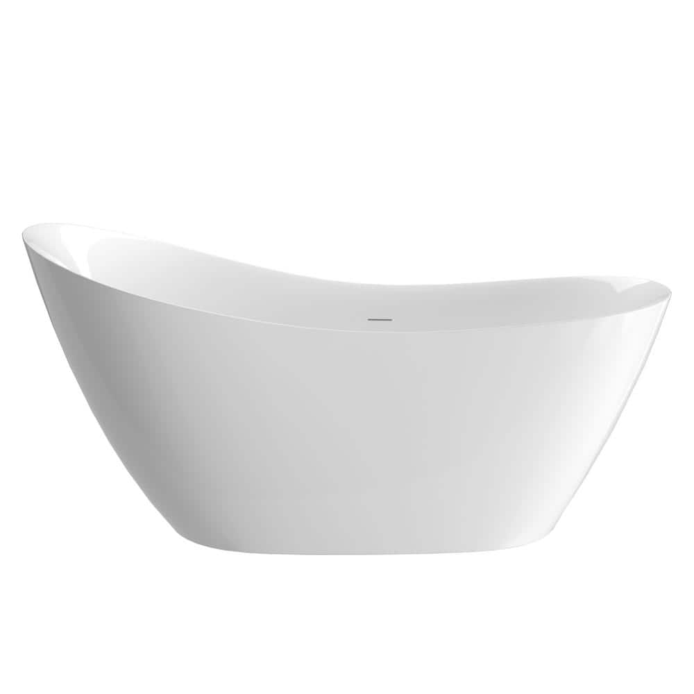 NTQ 65 in. x 29.5 in. Soaking Bathtub Acrylic Single Slipper Stand Alone Tubs Oval Free Standing Tub Freestanding in White