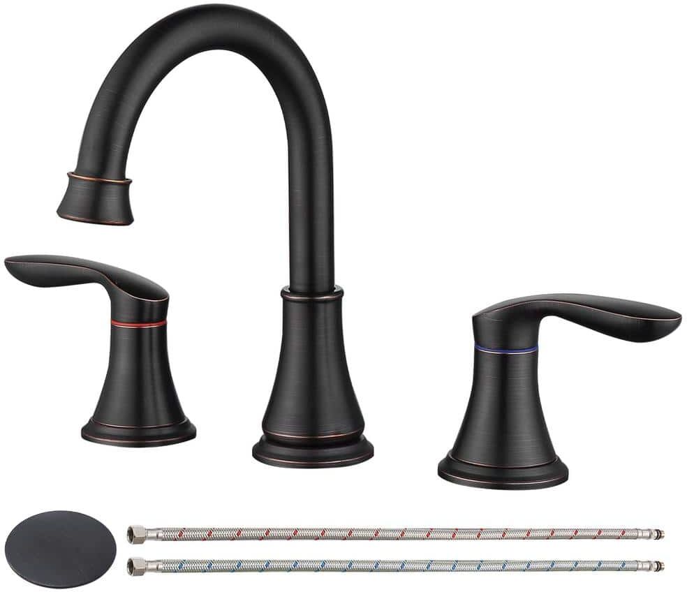 Nestfair 8 in. Widespread Double Handle Bathroom Faucet Combo Kit with Pop Up Drain and Water Supply Hoses in Oil-Rubbed Bronze