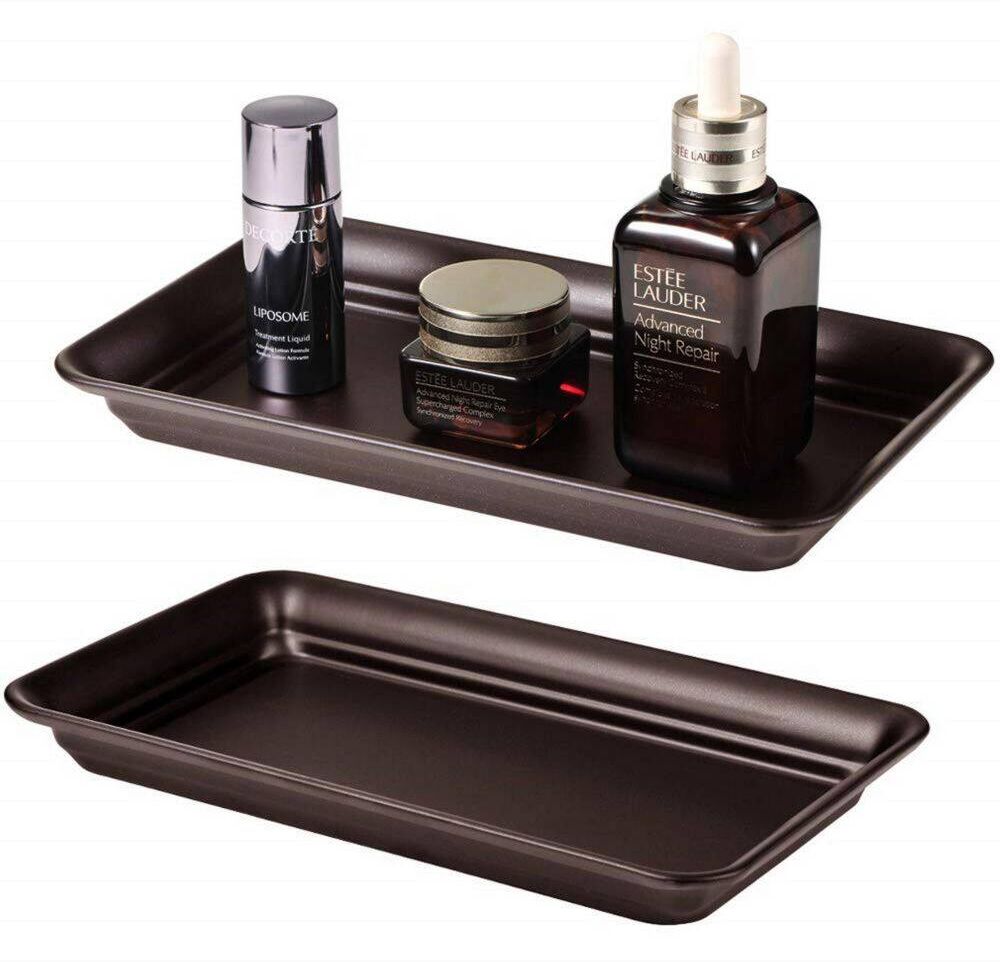 Dracelo Bronze Decor Metal Vanity Tray(2 Pack), Countertop Guest Hand Towel Storage Organizer Tray Dispenser