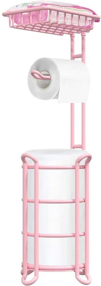 Pink Toilet Paper Holder Stand Tissue Holder for Bathroom Floor Standing Toilet Roll Dispenser Storage