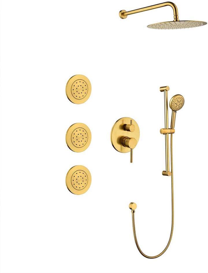 Lukvuzo 3-Spray 12 in. Wall Mounted Head Fixed and Handheld Shower Head Combo Set with Slide Bar in Brushed Gold