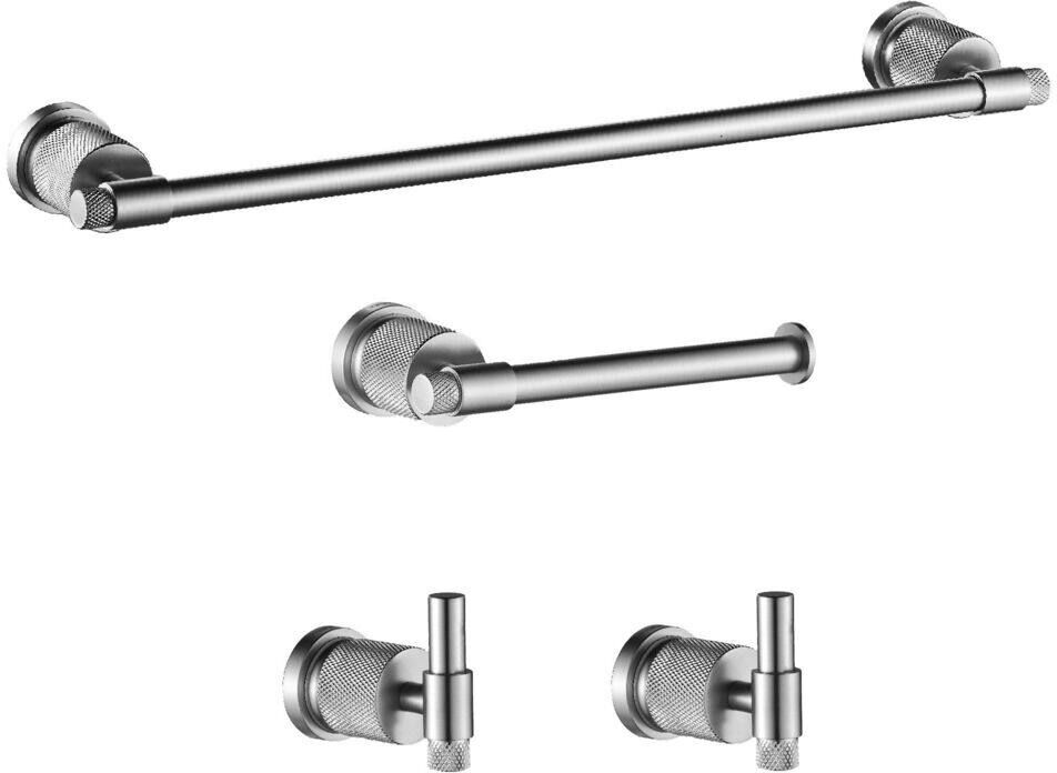 FORIOUS Bathroom Accessories Set 4-pack Towel Bar，Toilet Paper Holder ，2Robe Hooks Zinc Alloy in Chrome