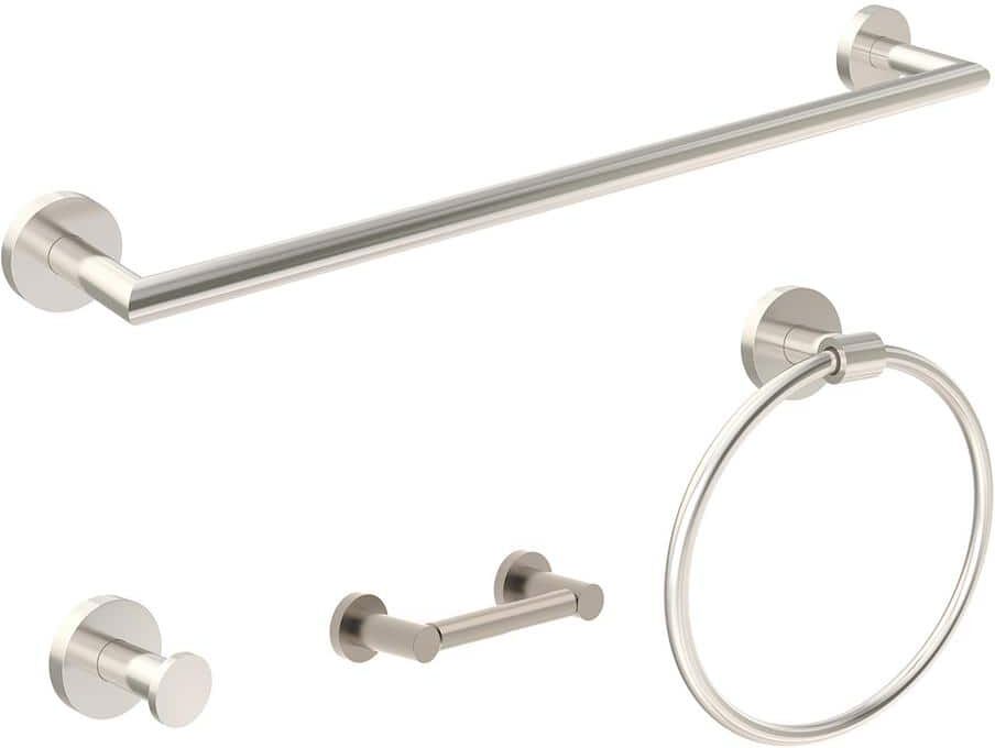 Symmons Identity 4-Piece Bath Hardware Set with Toilet Paper Holder, Towel Bar, Towel/Robe Hook, Hand Towel Holder in Nickel