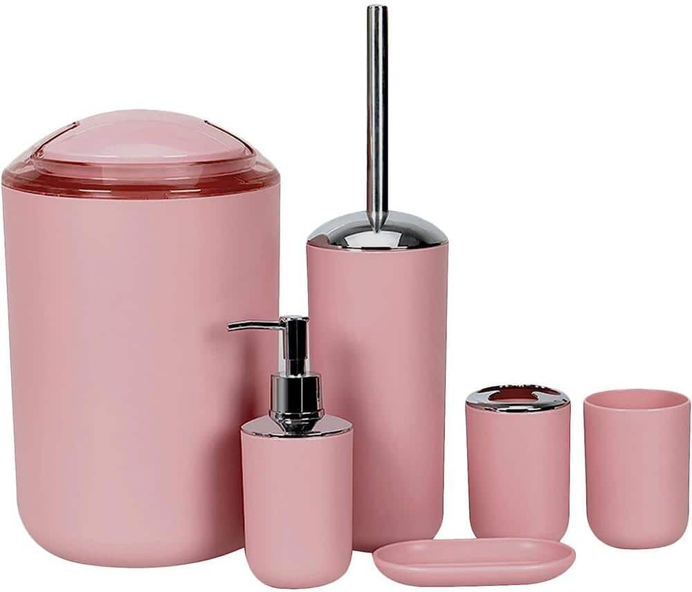 Dyiom 6-Pieces Bathroom Accessories Set, Housewarming Gift Set, Transparent Lid-pink