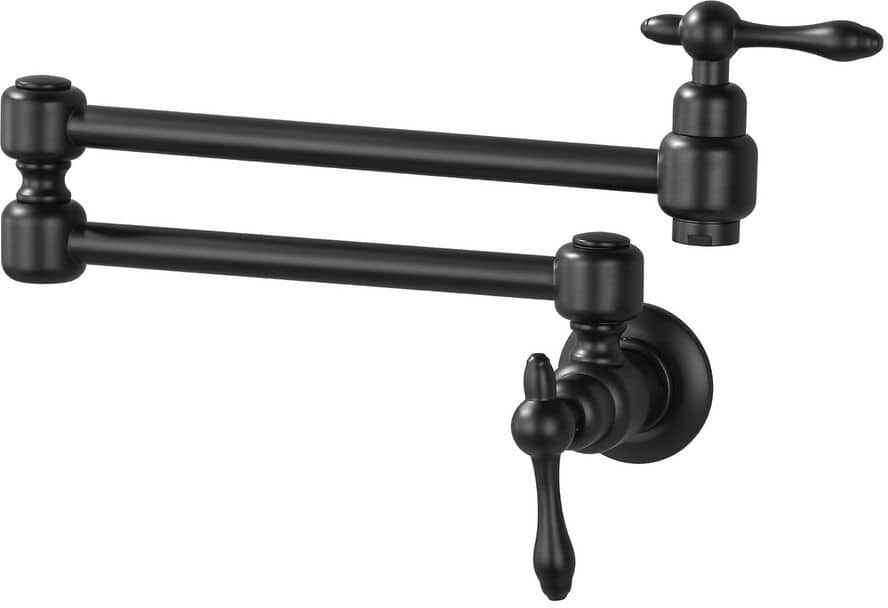 Boyel Living Wall Mounted Double Handle 1.8 GPM Pot Filler with 2 Built- in Ceramic Cartridge and Mounting Hardware in Matte Black