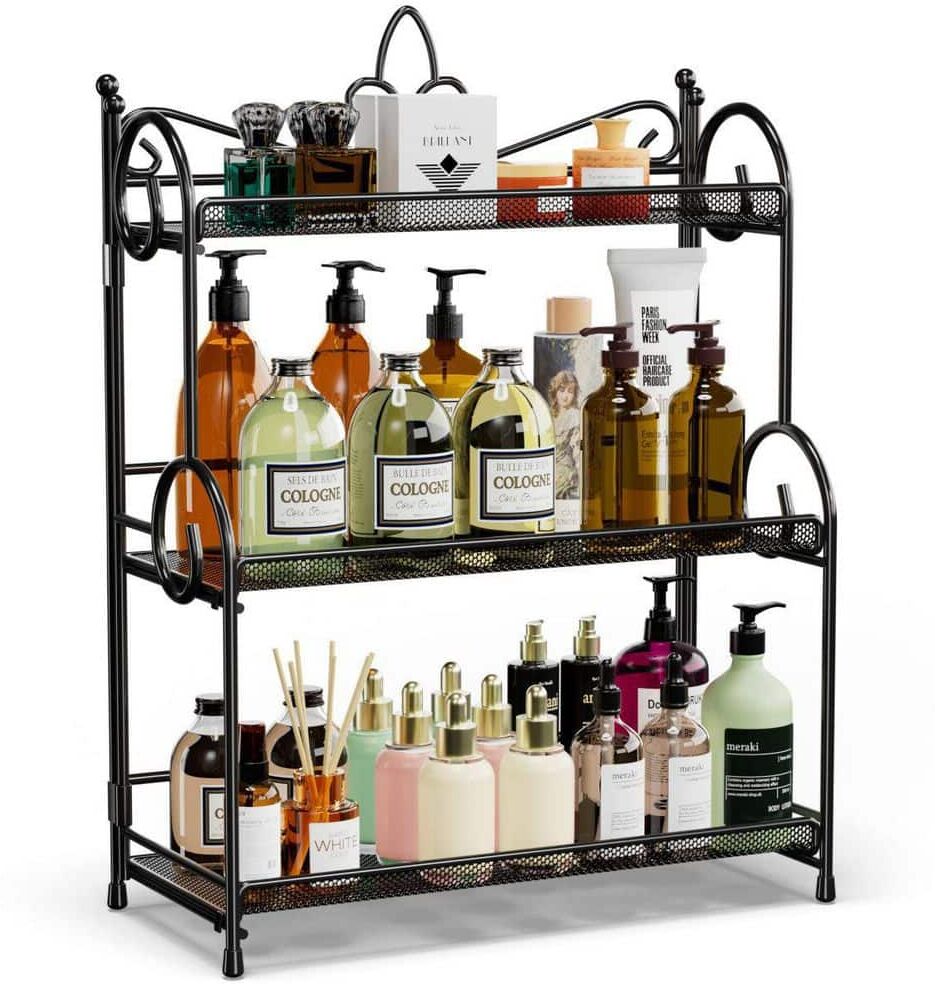 Dracelo 11.8 in. W x 5.8 in. D x 16.6 in. H 3 Tier Black Bathroom Organizer Countertop Shelf