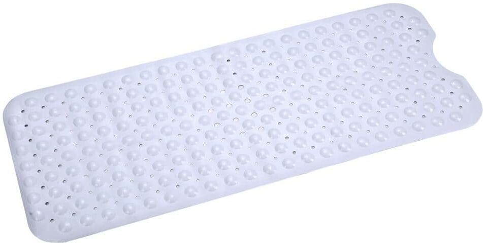 Aoibox 39.4 in. x 15.8 in. Non-Slip Shower Mat in White BPA-Free Massage Anti-Bacterial with Suction Cups Washable