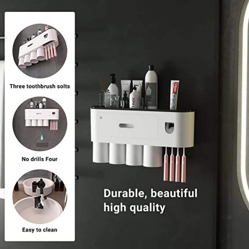 Dyiom Wall-Mounted Toothbrush Holders with Automatic Toothpaste Dispenser - Multifunctional Space-Saving Design with Squeezer