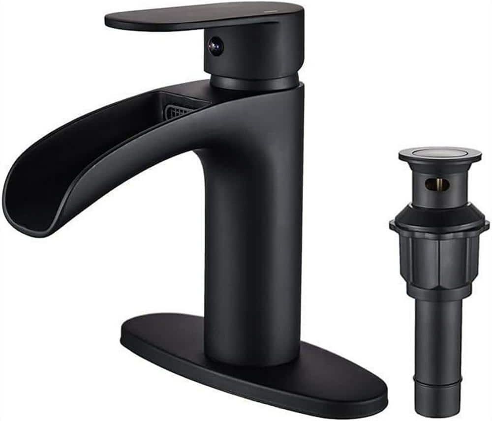 Dyiom Black Waterfall Bathroom Faucet Single Handle, Single Hole Bathroom Faucets with Metal Pop Up Word Bath Accessory Set