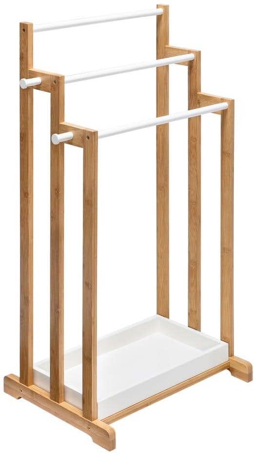 Honey-Can-Do 33.10 in L x 13.8 in W x 17.7 in D 3-Tier Bamboo White Bathroom Towel Rack in Brown