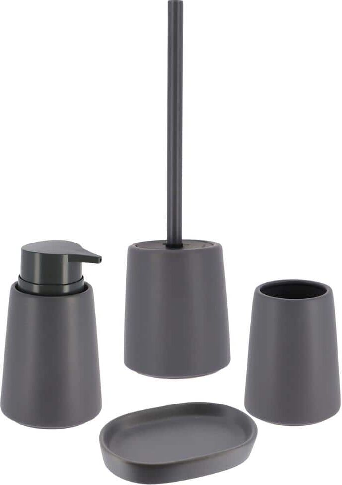 Smooth Bathroom Accessory Set-4 pieces - Tumbler, Soap Dispenser, Soap Dish, Toilet Bowl Brush Gray