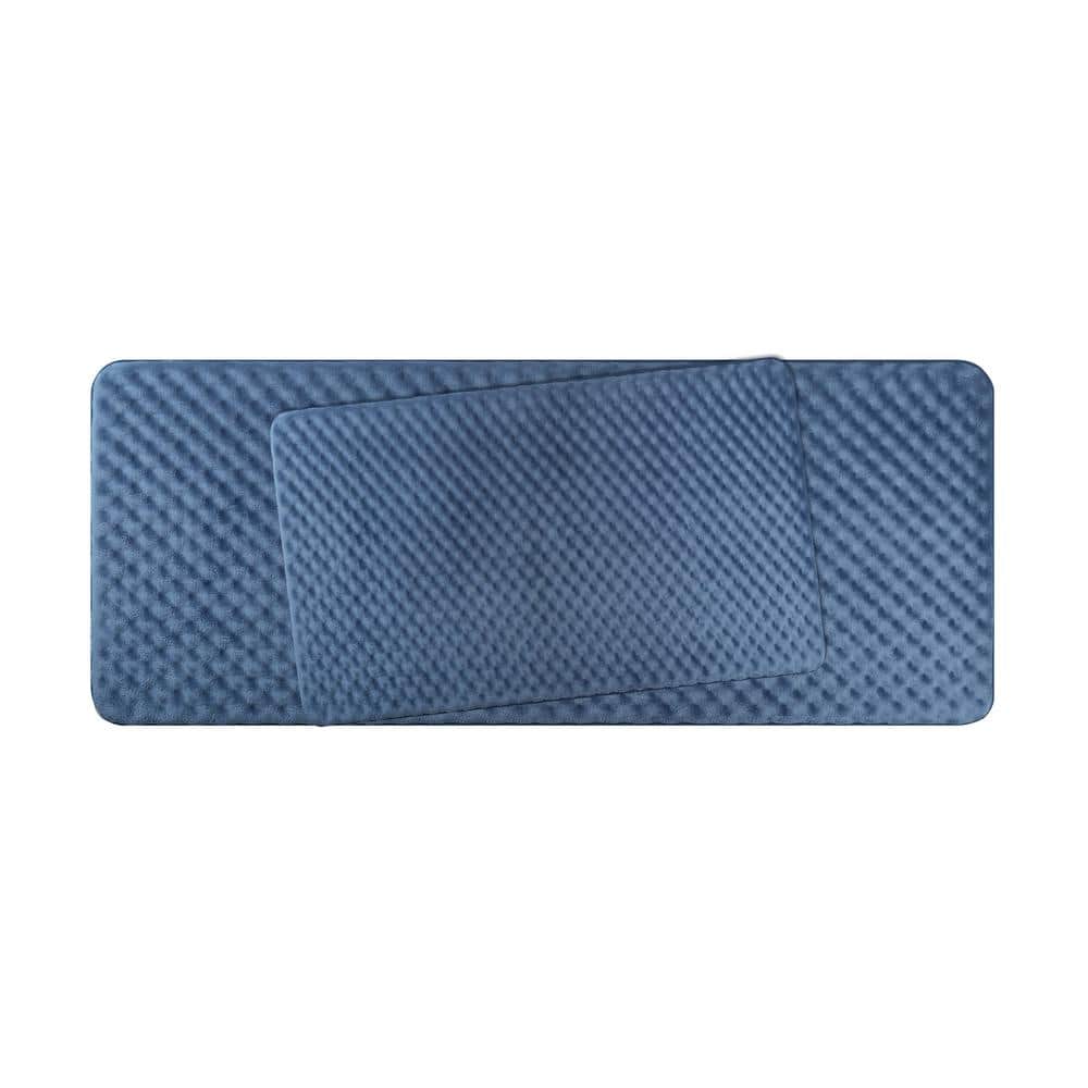 Creative Labs Massage Premium Marine Blue 24 in. x 60 in. Textured Memory Foam 2-Piece Bath Mat Set