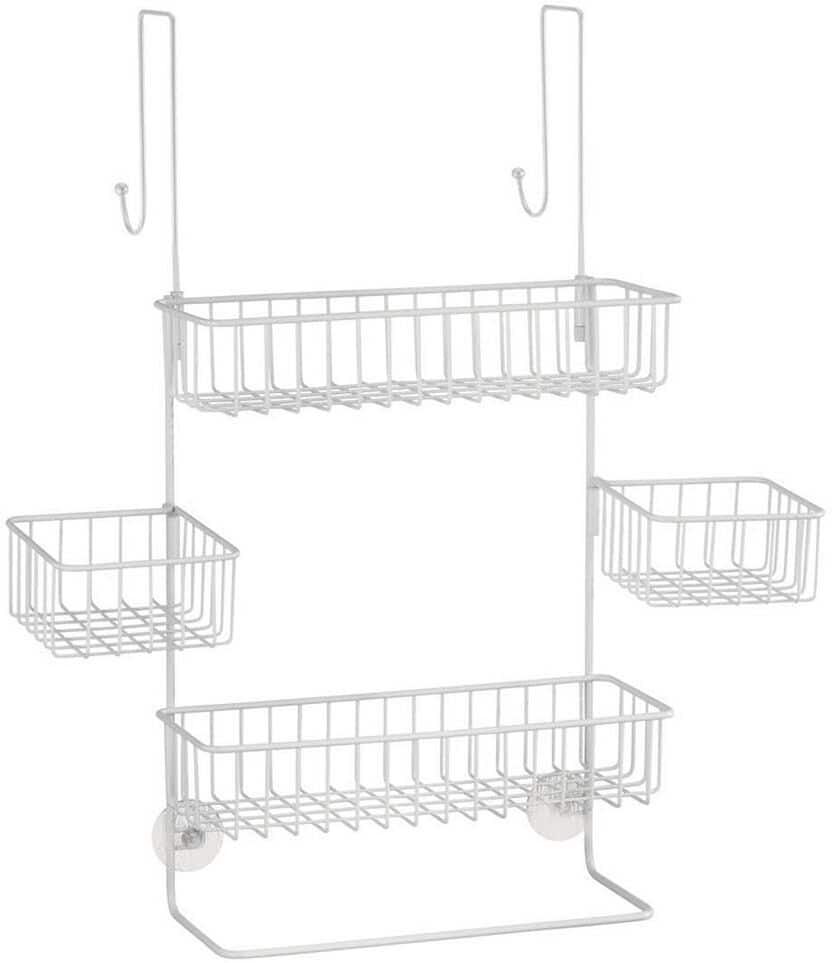 Dracelo Suction Cup Mounted Bathroom Shower Caddy Over the Door Hanging Rack with Soap Dish and Towel Hooks in. White