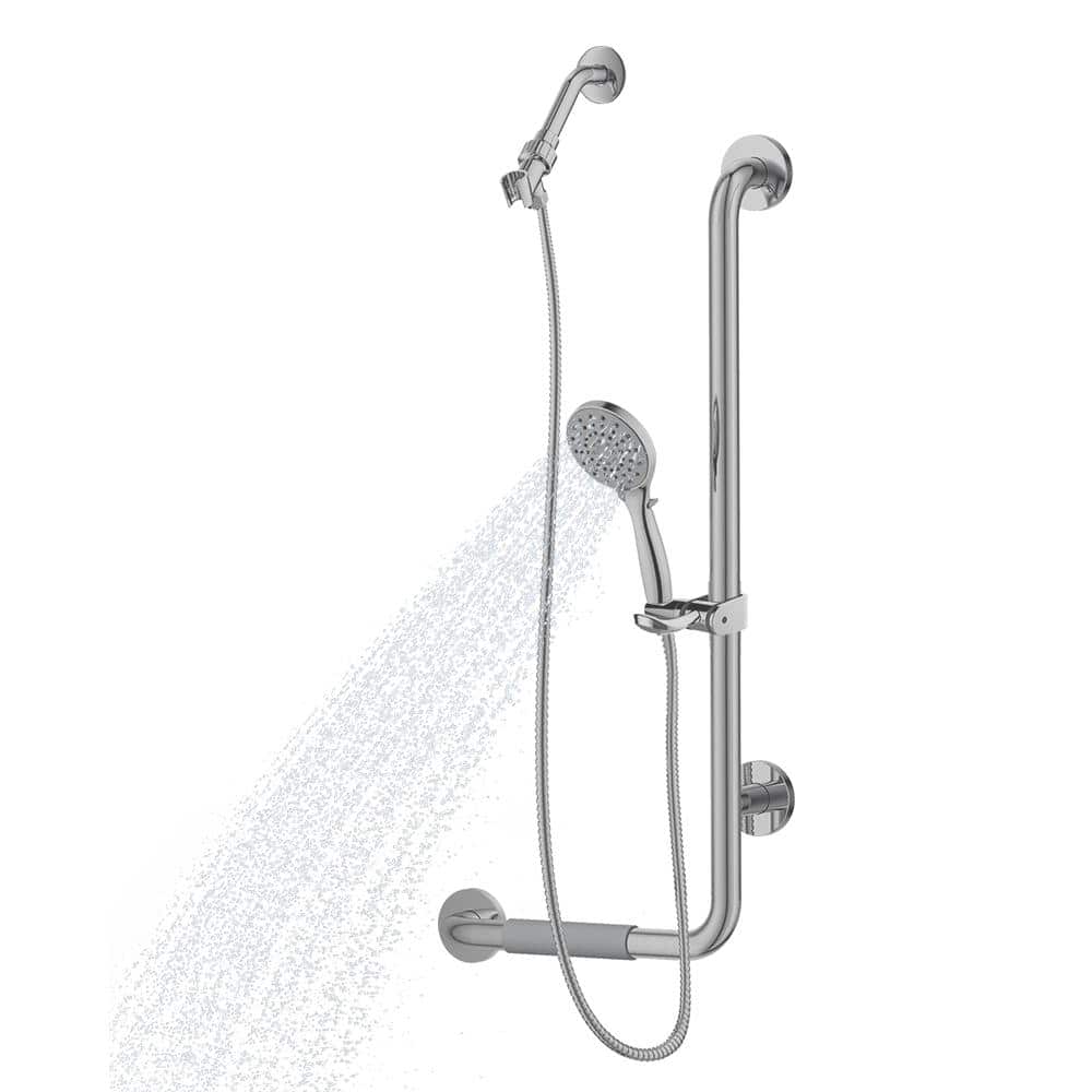 PULSE Showerspas ErgoSlideBar Right 5-Spray Wall Bar Shower Kit In Brushed Stainless Steel