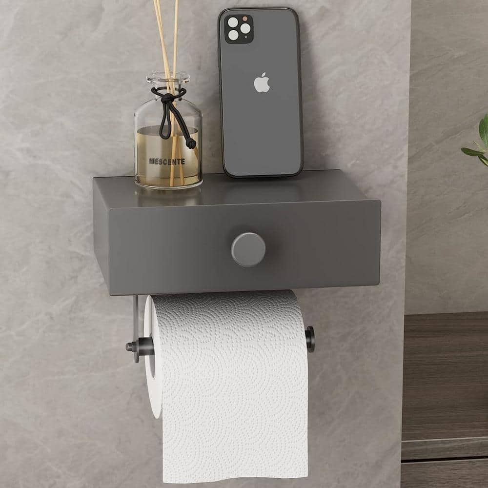 cadeninc Adhesive Installation Wall Mount Bathroom Stainless Steel Toilet Paper Holder with Wipes Dispenser,Matte Gray