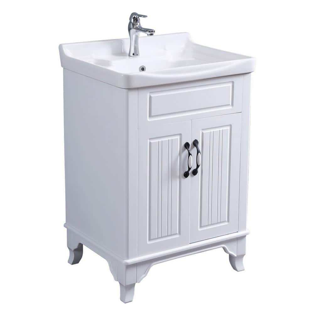 RENOVATORS SUPPLY MANUFACTURING Adeline 24-1/4 in. Large Wall Mounted Bathroom Vanity Sink Combo in White with Faucet Drain and Overflow