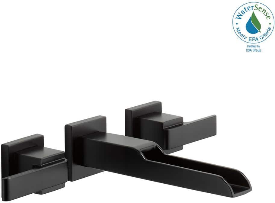 Delta Ara 2-Handle Wall Mount Bathroom Faucet Trim Kit in Matte Black with Open Channel Spout (Valve Not Included)