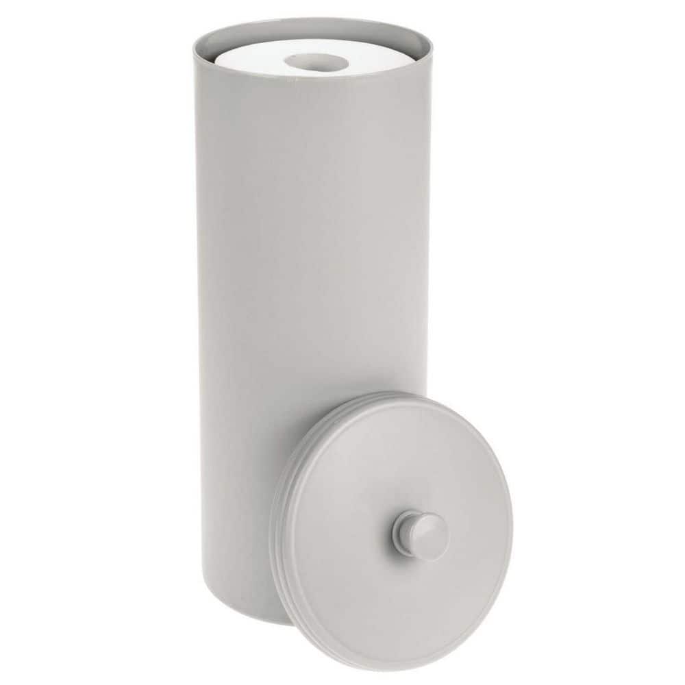 Dracelo Plastic Floor Stand 3-Roll Space-Saving Toilet Tissue Holder with Cover for Bathroom Corner in Light Gray
