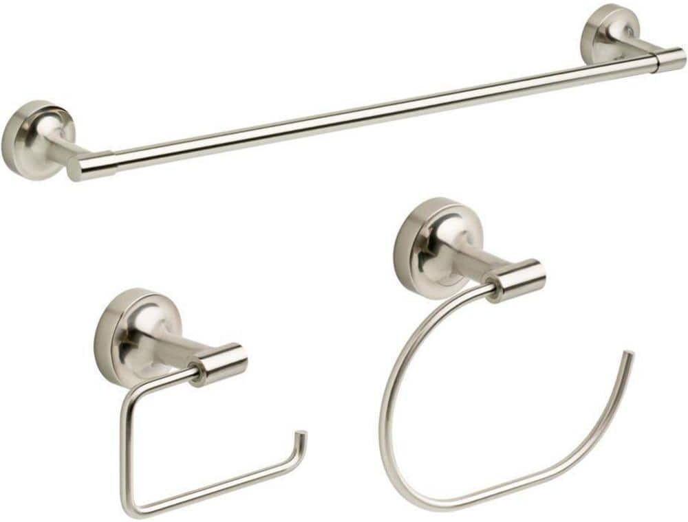 Franklin Brass Voisin 3-Piece 18 in. Towel Bar, Toilet Paper Holder, Towel Ring Bath Accessory Set, Brushed Nickel