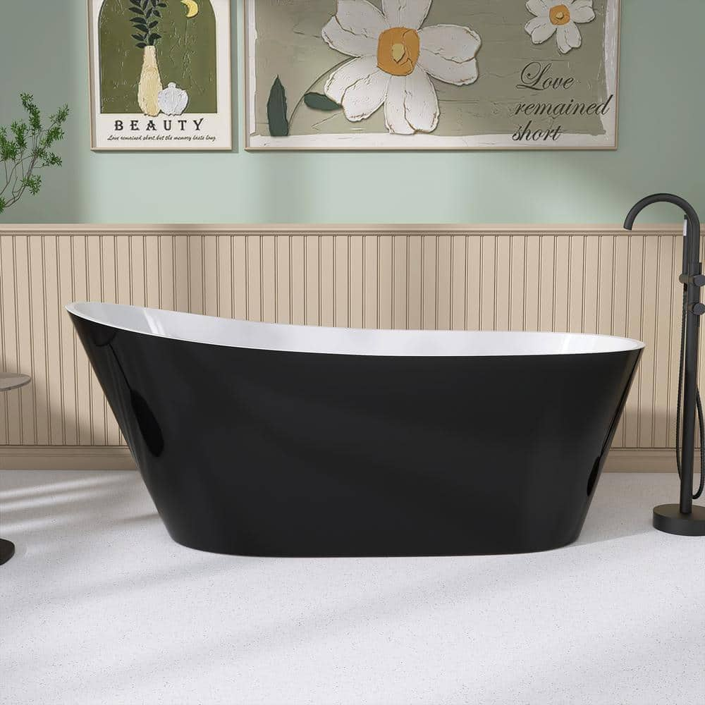 NTQ 59 in. x 29 in. Freestanding Soaking Bathtub Acrylic Free Standing Tub with Left Drain Stand Alone Tubs in Glossy Black