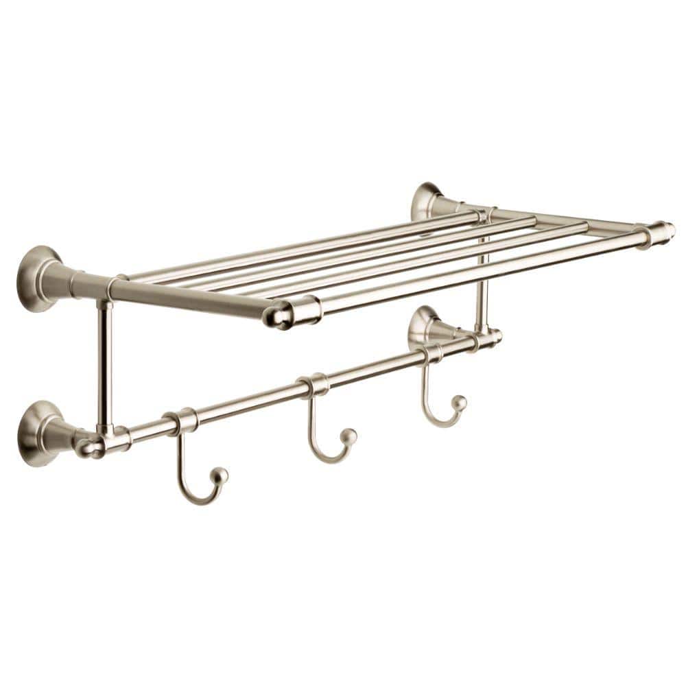 Delta Hospitality Extensions 24 in. Train Rack Shelf with 3 Hooks Bath Hardware Accessory in Brushed Nickel