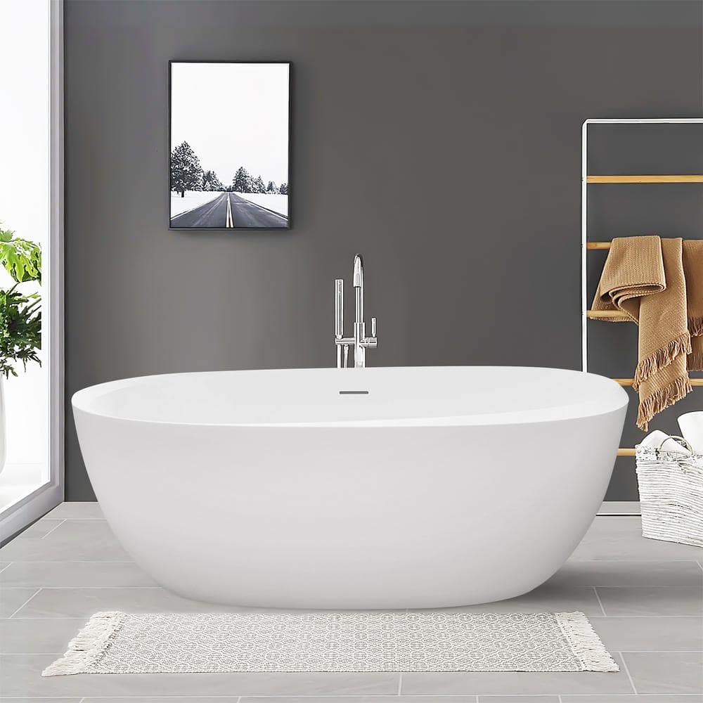 ANGELES HOME 67 in. x 29.5 in. Acrylic Soaking Bathtub with Integrated Slotted Overflow, Pop-Up Drain Anti-Clogging in White