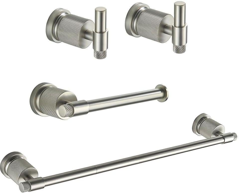 FORIOUS Bathroom Accessories Set 4-pack Towel Bar，Toilet Paper Holder ，2Robe Hooks Zinc Alloy in Brushed Nickel