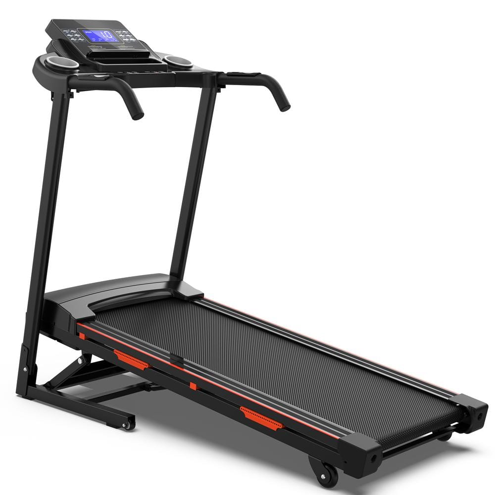 Tidoin 3.5 HP Black Steel Foldable Electric Treadmill with Safety Key, LCD Display, Pad/Phone Holder, APP Support and Inclines