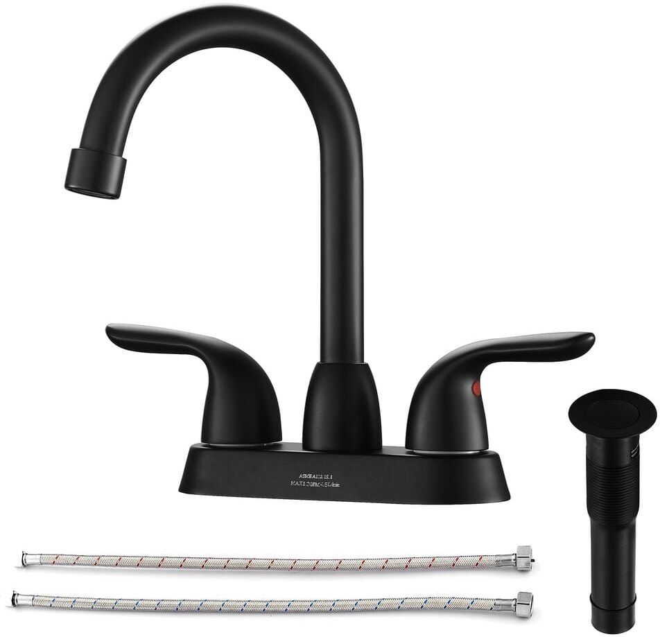 Magic Home Double Lever Handles Single Hole Oil Rubbed Bath Vessel Sink Faucet Lavatory Faucet Set with Pop-Up Drain in Matte Black