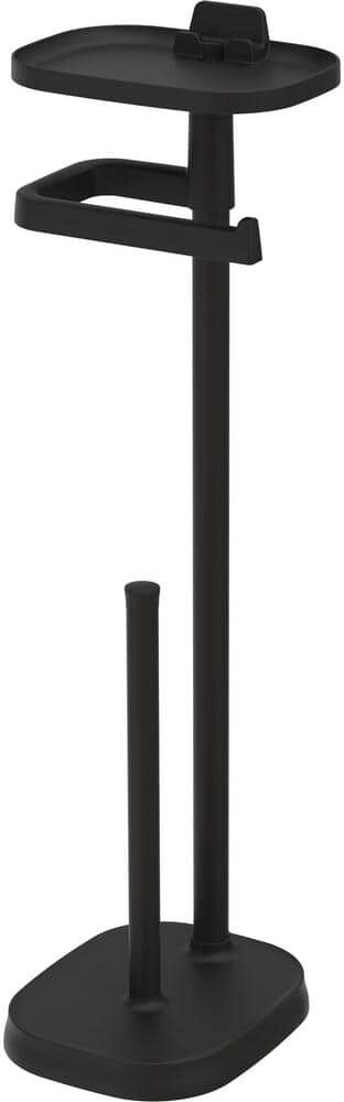 Delta Free Standing Toilet Paper Holder with Storage Shelf and Extra Roll Holder in Matte Black