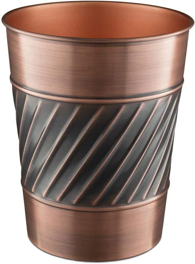 Monarch Abode Handcrafted Crest and Wave Embossed Metal Wastebasket (Antique Copper Finish)