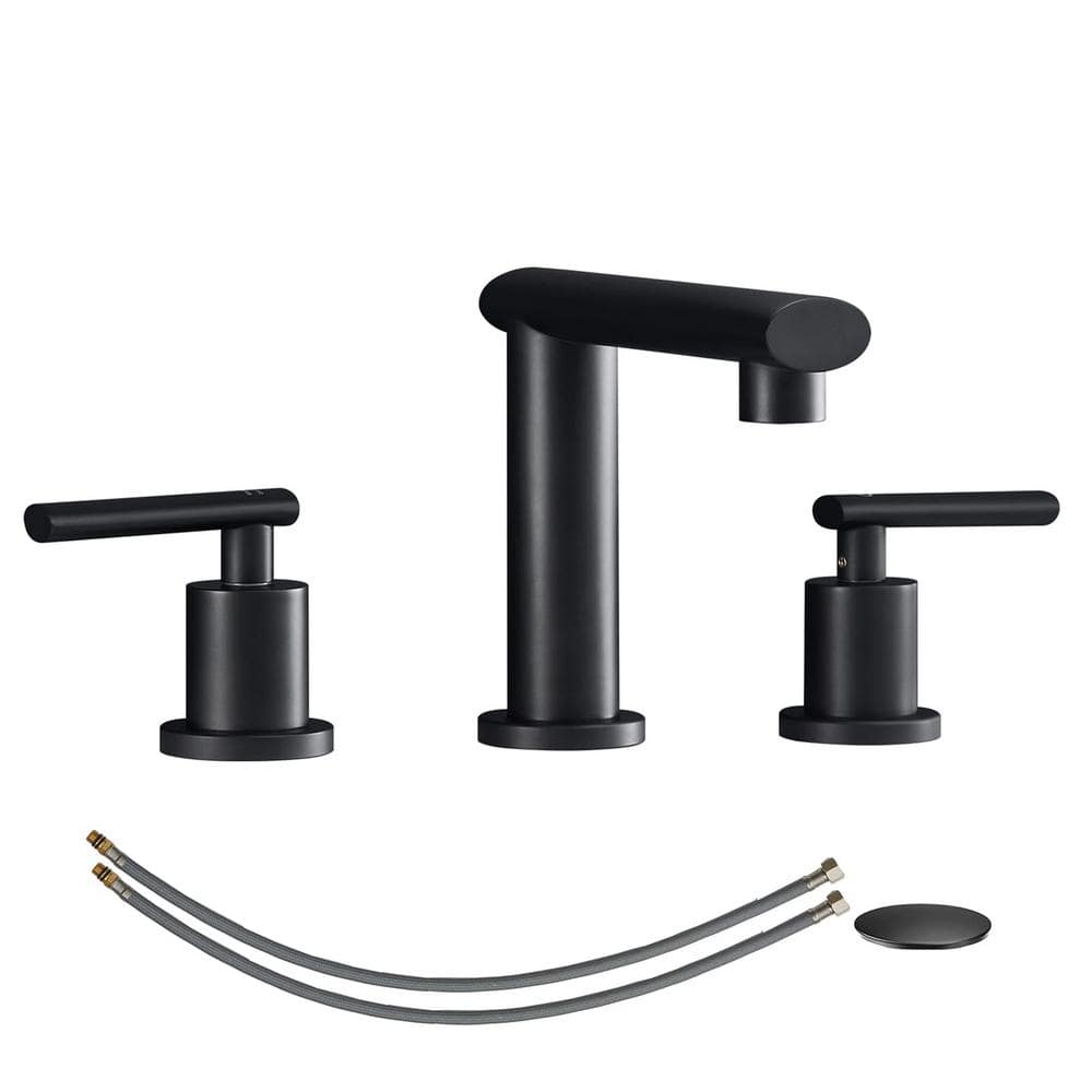 2-Handle 8 in. Widespread Bathroom Sink Faucet with Pop Up Drain and Water Supply Lines in Matte Black Basin Mixer Taps