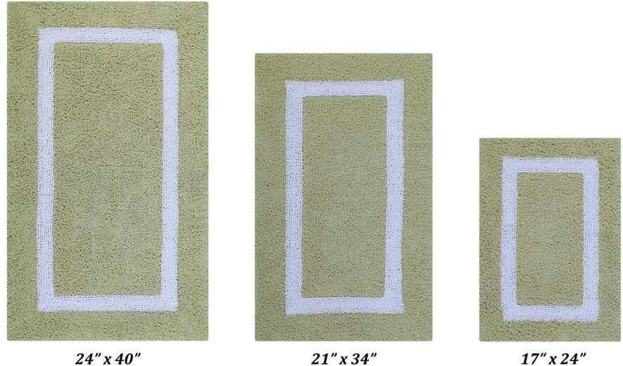 Better Trends Hotel Collection Sage/White (17" x 24" : 21" x 34" : 24" x 40") 100% Cotton 3 Piece Bath Rug Set