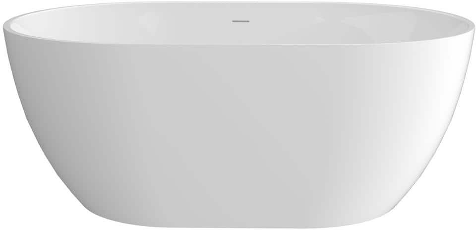 ANGELES HOME 55 in. x 27.5 in. Acrylic Freestanding Soaking Bathtub with Overflow, Pop-Up Drain Anti-Clogging White