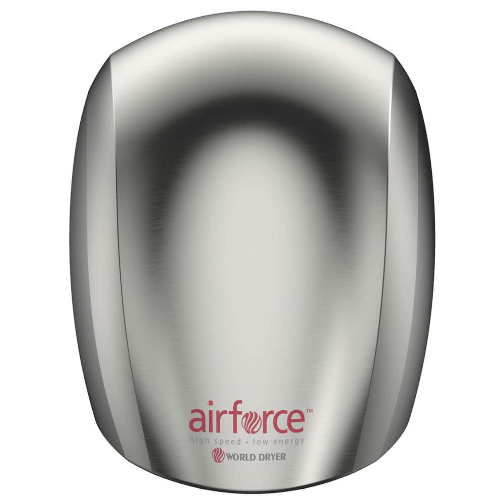 WORLD DRYER Airforce Electric Hand Dryer, High Speed, Antimicrobial Technology, 110-120 volt, Aluminum Brushed Chrome