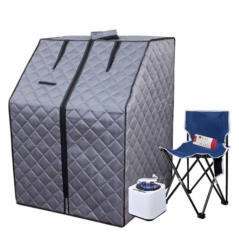 Xspracer Moray 1-Person Indoor Half Body Grey Portable Polyethylene Steam Sauna Tent with Steam Generator and Foldable Chair