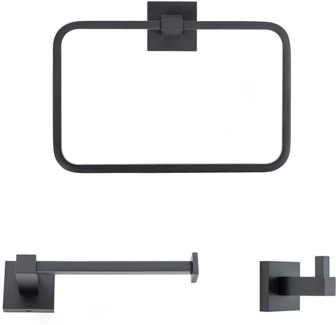 Italia Trieste 3-Piece Towel Ring Bathroom Hardware Set in Matte Black