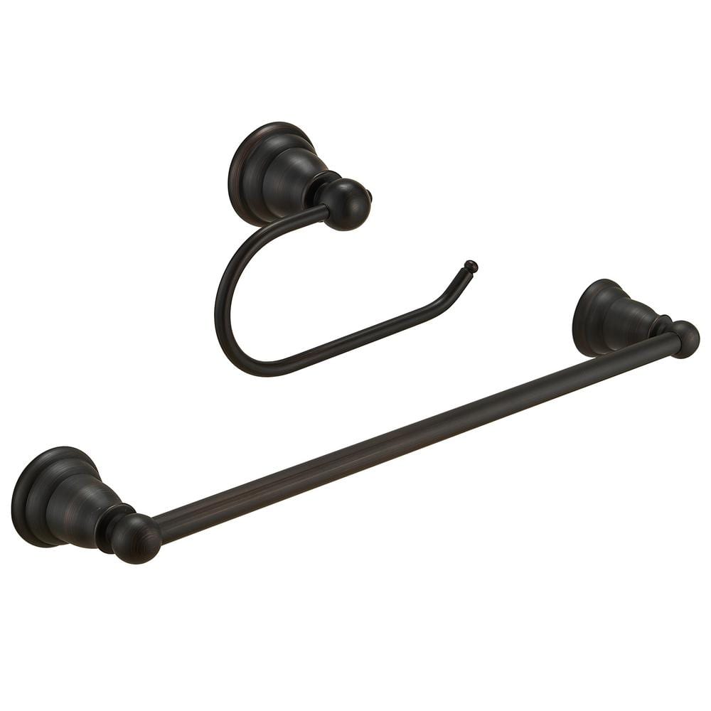 BWE 2-Piece Bath Hardware Set Accessories Set with 18 in. Towel Bar and Toilet Paper Holder Towel Ring in Oil Rubbed Bronze