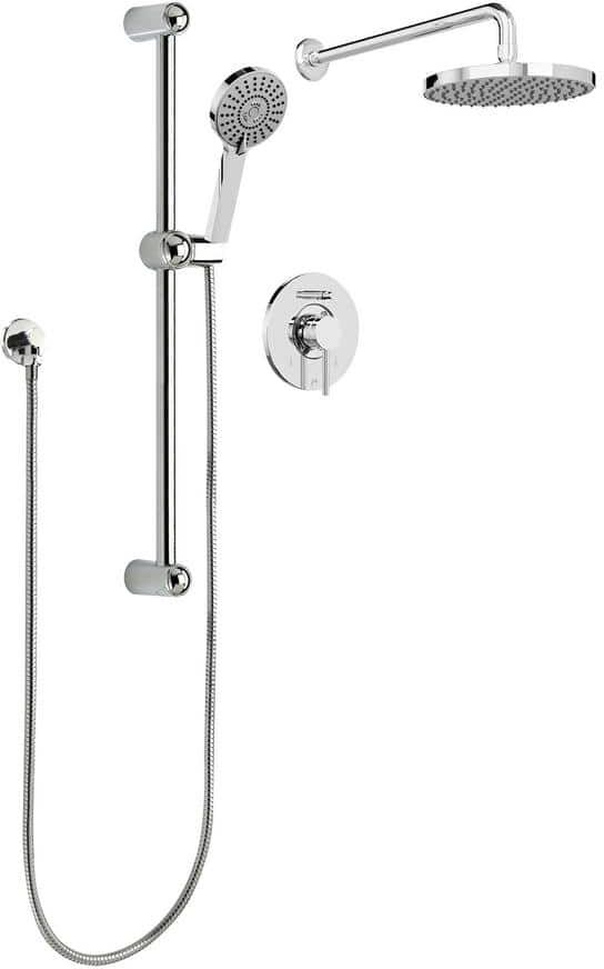 KEENEY Belanger 1-Spray Round Hand Shower and Showerhead from Wall Combo Kit with Slide Bar and Valve in Polished Chrome