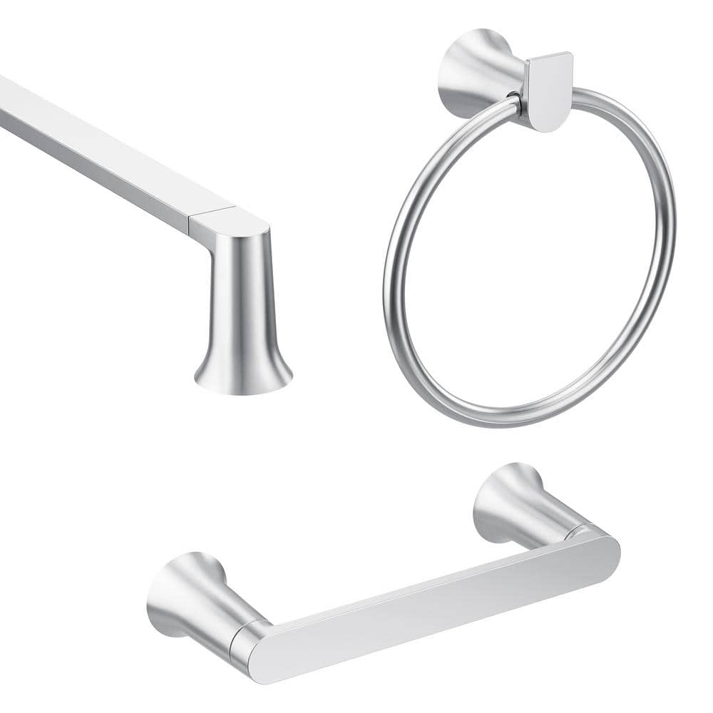 MOEN Genta 3-Piece Bath Hardware Set with 24 in. Towel Bar, Paper Holder and Towel Ring in Polished Chrome